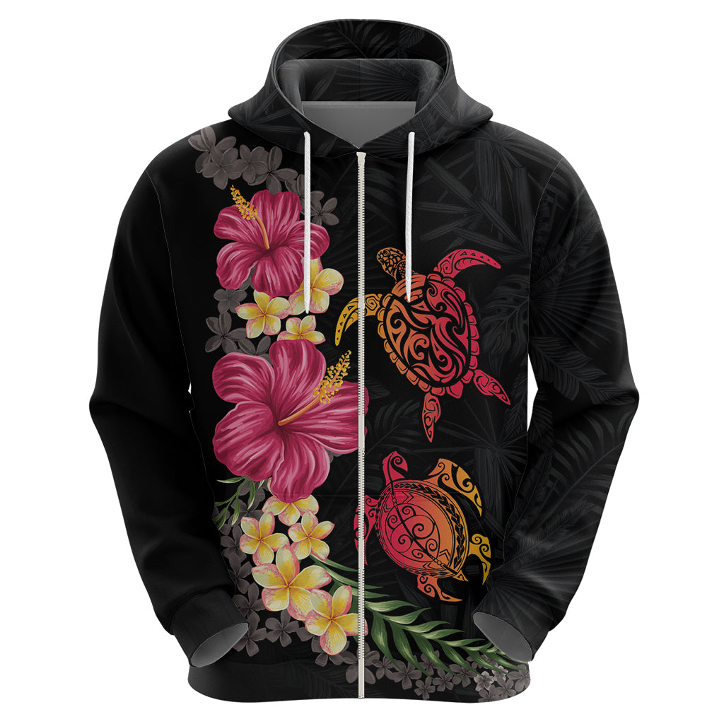 Hawaiian Flower and Tribal Turtle Zip Hoodie Colorful Style