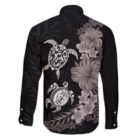 Hawaiian Flower and Tribal Turtle Family Matching Puletasi and Hawaiian Shirt Grayscale Mode