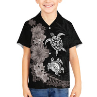 Hawaiian Flower and Tribal Turtle Kid Hawaiian Shirt Grayscale Mode