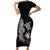Hawaiian Flower and Tribal Turtle Short Sleeve Bodycon Dress Grayscale Mode
