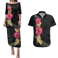 Hawaiian Plumeria and Hibiscus Couples Matching Puletasi and Hawaiian Shirt Colorful Style
