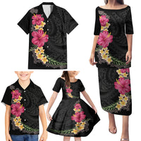 Hawaiian Plumeria and Hibiscus Family Matching Puletasi and Hawaiian Shirt Colorful Style