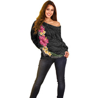 Hawaiian Plumeria and Hibiscus Off Shoulder Sweater Colorful Style