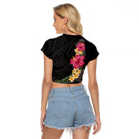 Hawaiian Plumeria and Hibiscus Raglan Cropped T Shirt Colorful Style