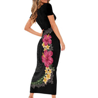 Hawaiian Plumeria and Hibiscus Short Sleeve Bodycon Dress Colorful Style
