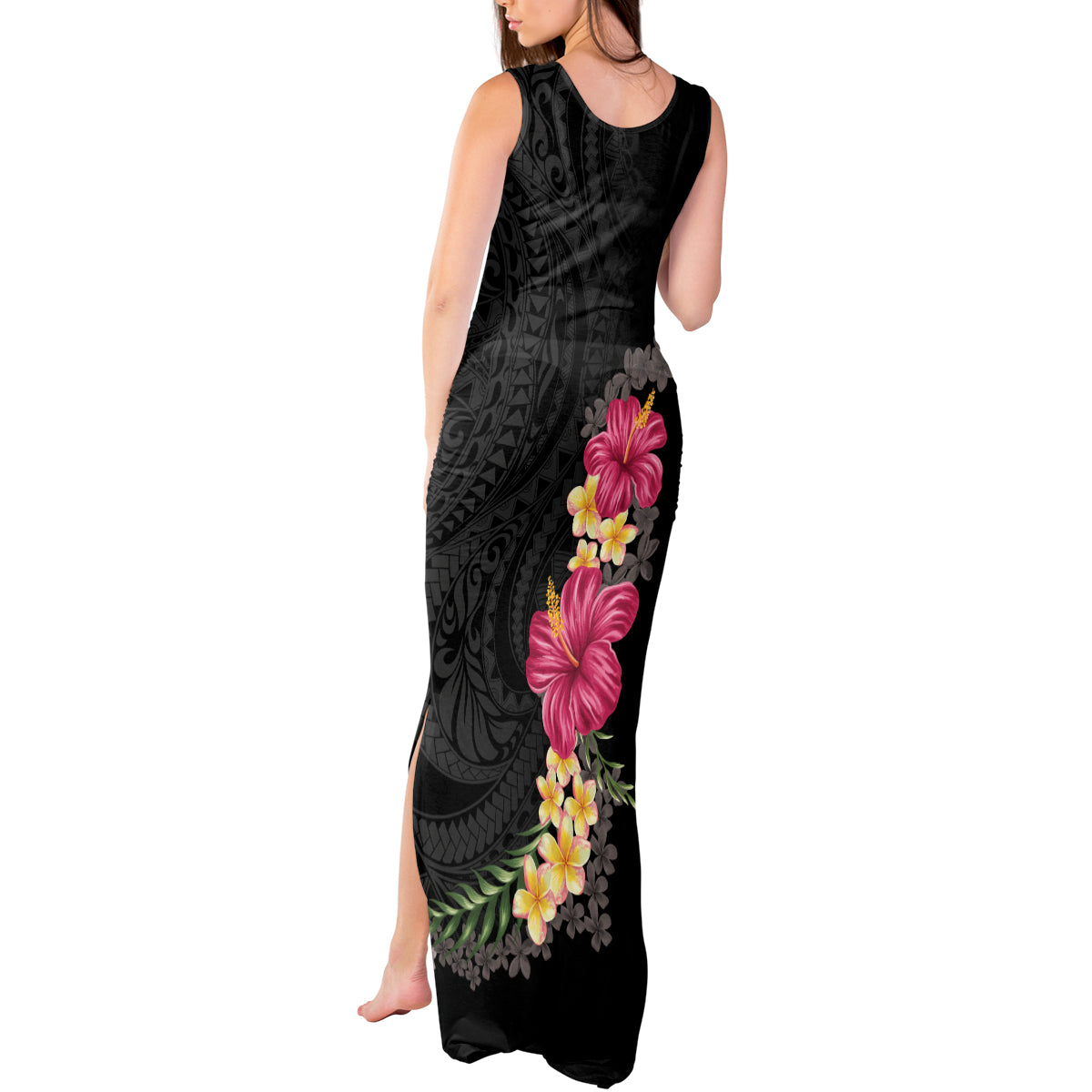 Hawaiian Plumeria and Hibiscus Tank Maxi Dress Colorful Style