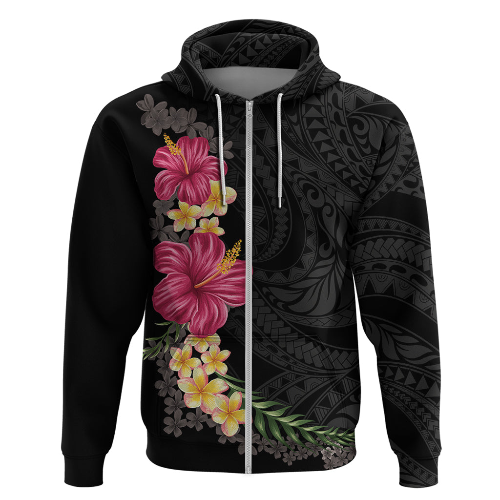 Hawaiian Plumeria and Hibiscus Zip Hoodie Colorful Style