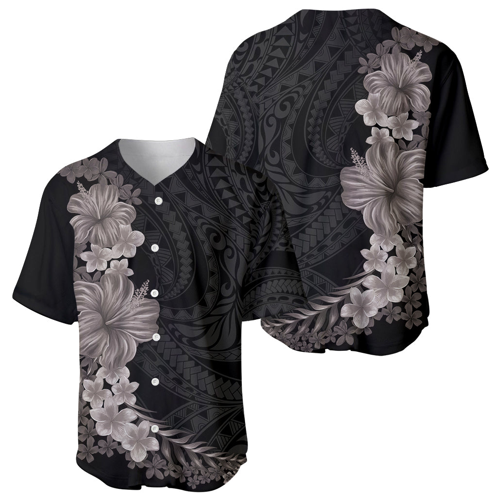 Hawaiian Plumeria and Hibiscus Baseball Jersey Grayscale Mode