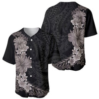 Hawaiian Plumeria and Hibiscus Baseball Jersey Grayscale Mode