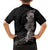 Hawaiian Plumeria and Hibiscus Family Matching Off Shoulder Short Dress and Hawaiian Shirt Grayscale Mode