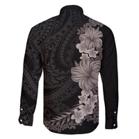 Hawaiian Plumeria and Hibiscus Family Matching Off Shoulder Short Dress and Hawaiian Shirt Grayscale Mode