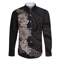 Hawaiian Plumeria and Hibiscus Family Matching Puletasi and Hawaiian Shirt Grayscale Mode