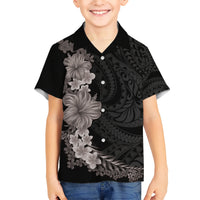 Hawaiian Plumeria and Hibiscus Kid Hawaiian Shirt Grayscale Mode