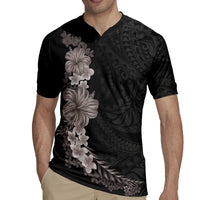 Hawaiian Plumeria and Hibiscus Rugby Jersey Grayscale Mode