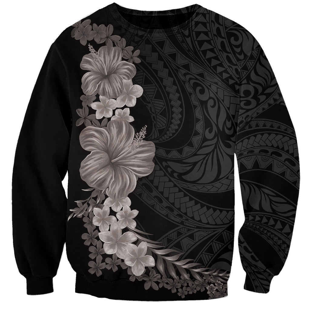 Hawaiian Plumeria and Hibiscus Sweatshirt Grayscale Mode