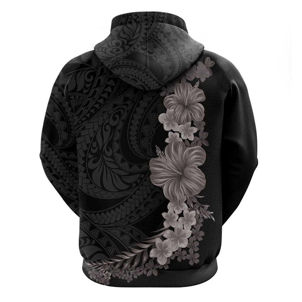 Hawaiian Plumeria and Hibiscus Zip Hoodie Grayscale Mode