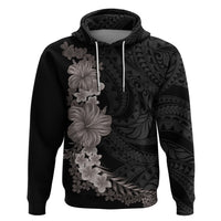 Hawaiian Plumeria and Hibiscus Zip Hoodie Grayscale Mode