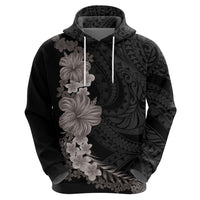 Hawaiian Plumeria and Hibiscus Zip Hoodie Grayscale Mode