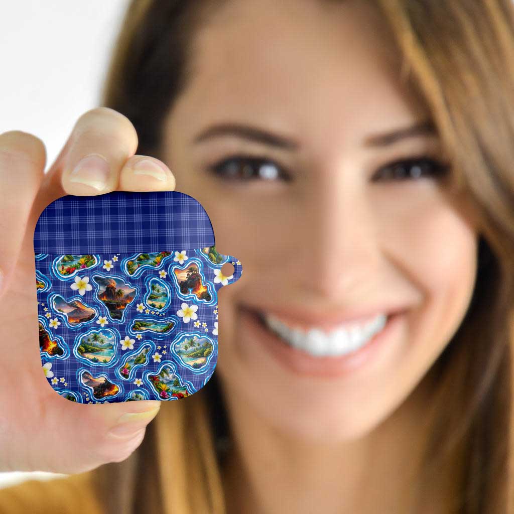 Hawaiian Island Shapes-Iconic Landscape AirPods Case with Plumeria and Palaka Blue Color