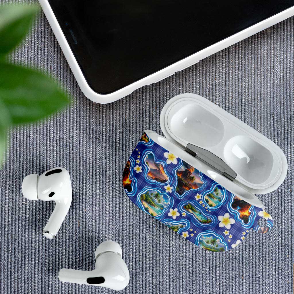 Hawaiian Island Shapes-Iconic Landscape AirPods Case with Plumeria and Palaka Blue Color