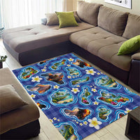 Hawaiian Island Shapes-Iconic Landscape Area Rug with Plumeria and Palaka Blue Color