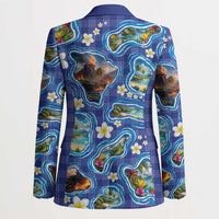 Hawaiian Island Shapes-Iconic Landscape Blazer with Plumeria and Palaka Blue Color
