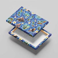 Hawaiian Island Shapes-Iconic Landscape Canvas Wall Art with Plumeria and Palaka Blue Color