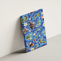 Hawaiian Island Shapes-Iconic Landscape Canvas Wall Art with Plumeria and Palaka Blue Color
