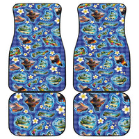 Hawaiian Island Shapes-Iconic Landscape Car Mats with Plumeria and Palaka Blue Color