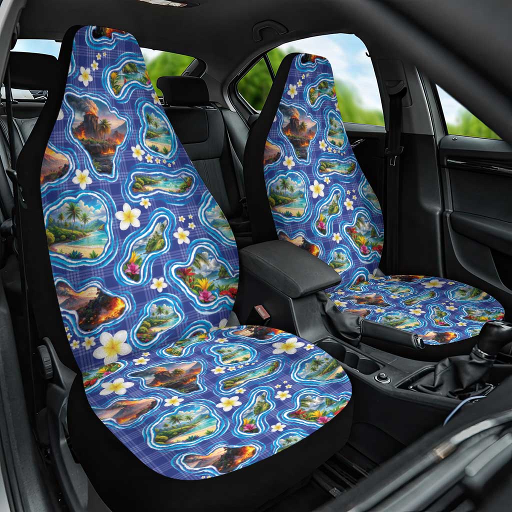 Hawaiian Island Shapes-Iconic Landscape Car Seat Cover with Plumeria and Palaka Blue Color LT03 One Size Blue - Polynesian Pride