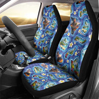 Hawaiian Island Shapes-Iconic Landscape Car Seat Cover with Plumeria and Palaka Blue Color LT03 - Polynesian Pride