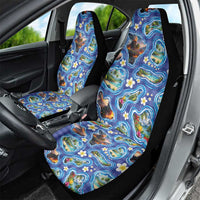Hawaiian Island Shapes-Iconic Landscape Car Seat Cover with Plumeria and Palaka Blue Color LT03 - Polynesian Pride