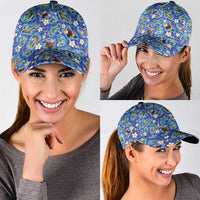 Hawaiian Island Shapes-Iconic Landscape Classic Cap with Plumeria and Palaka Blue Color