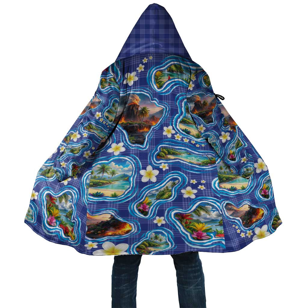 Hawaiian Island Shapes-Iconic Landscape Cloak with Plumeria and Palaka Blue Color