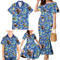 Hawaiian Island Shapes-Iconic Landscape Family Matching Mermaid Dress and Hawaiian Shirt with Plumeria and Palaka Blue Color LT03 - Polynesian Pride
