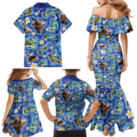 Hawaiian Island Shapes-Iconic Landscape Family Matching Mermaid Dress and Hawaiian Shirt with Plumeria and Palaka Blue Color LT03 - Polynesian Pride