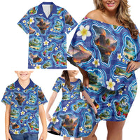 Hawaiian Island Shapes-Iconic Landscape Family Matching Off Shoulder Short Dress and Hawaiian Shirt with Plumeria and Palaka Blue Color LT03 - Polynesian Pride
