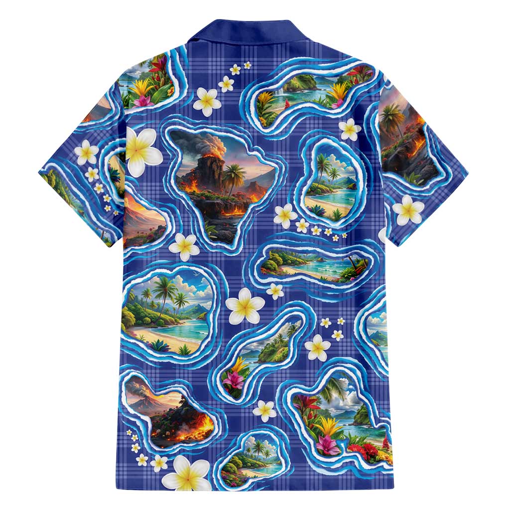 Hawaiian Island Shapes-Iconic Landscape Family Matching Puletasi and Hawaiian Shirt with Plumeria and Palaka Blue Color LT03 - Polynesian Pride