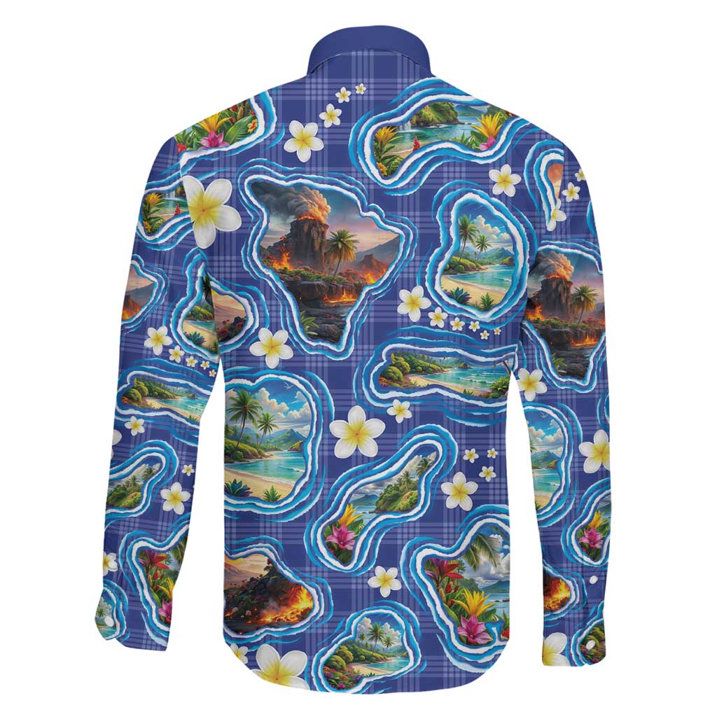 Hawaiian Island Shapes-Iconic Landscape Family Matching Puletasi and Hawaiian Shirt with Plumeria and Palaka Blue Color LT03 - Polynesian Pride