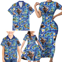 Hawaiian Island Shapes-Iconic Landscape Family Matching Short Sleeve Bodycon Dress and Hawaiian Shirt with Plumeria and Palaka Blue Color LT03 - Polynesian Pride
