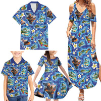 Hawaiian Island Shapes-Iconic Landscape Family Matching Summer Maxi Dress and Hawaiian Shirt with Plumeria and Palaka Blue Color LT03 - Polynesian Pride