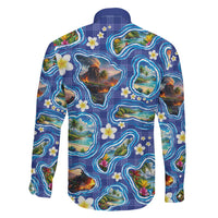 Hawaiian Island Shapes-Iconic Landscape Family Matching Tank Maxi Dress and Hawaiian Shirt with Plumeria and Palaka Blue Color LT03 - Polynesian Pride