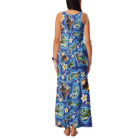 Hawaiian Island Shapes-Iconic Landscape Family Matching Tank Maxi Dress and Hawaiian Shirt with Plumeria and Palaka Blue Color LT03 - Polynesian Pride