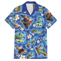 Hawaiian Island Shapes-Iconic Landscape Hawaiian Shirt with Plumeria and Palaka Blue Color
