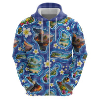 Hawaiian Island Shapes-Iconic Landscape Hoodie with Plumeria and Palaka Blue Color