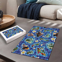 Hawaiian Island Shapes-Iconic Landscape Puzzle with Plumeria and Palaka Blue Color