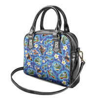 Hawaiian Island Shapes-Iconic Landscape Shoulder Handbag with Plumeria and Palaka Blue Color