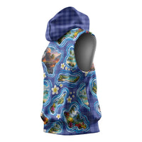 Hawaiian Island Shapes-Iconic Landscape Sleeveless Hoodie with Plumeria and Palaka Blue Color LT03 - Polynesian Pride