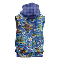 Hawaiian Island Shapes-Iconic Landscape Sleeveless Zip Hoodie with Plumeria and Palaka Blue Color LT03 - Polynesian Pride