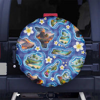 Hawaiian Island Shapes-Iconic Landscape Spare Tire Cover with Plumeria and Palaka Blue Color LT03 No hole Blue - Polynesian Pride
